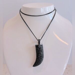 Black Crystal Italian‎ Horn Pendant Necklace